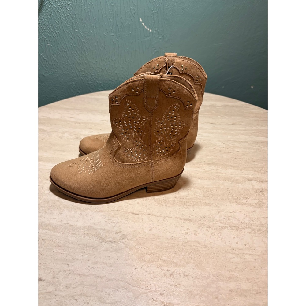 Art Class Girls Tan Faux Suede Western Cowboy Boots Rhinestone Studded Size 2